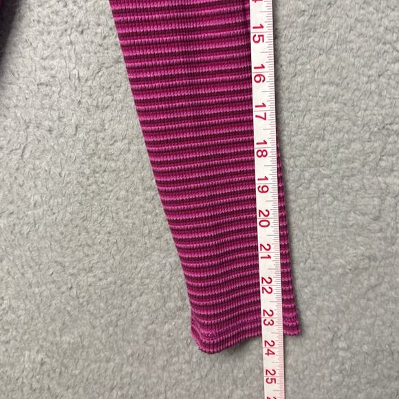 Sundance Jessa Striped Snap Neck Turtleneck Thermal Top Size M Magenta Fall - Picture 6 of 8